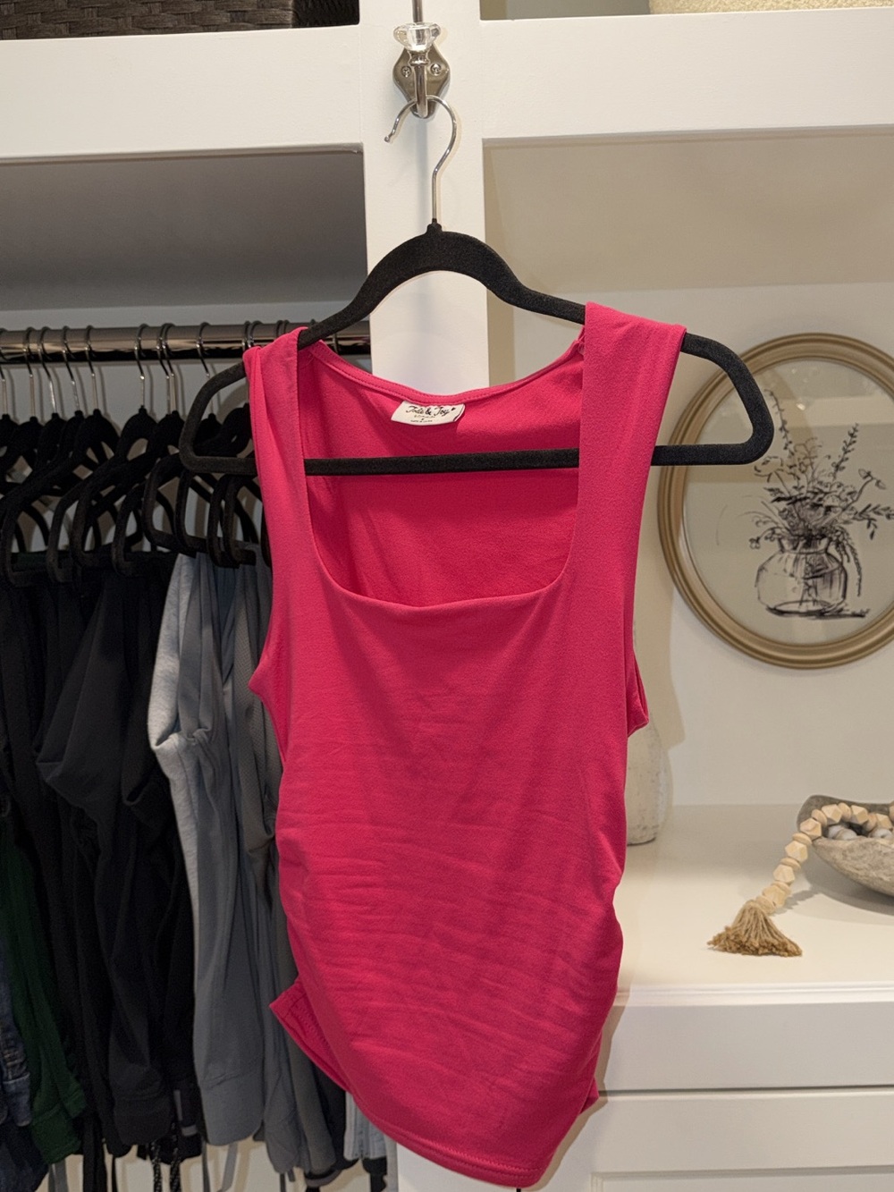Pink square neck ruched sides Tank Top size  small